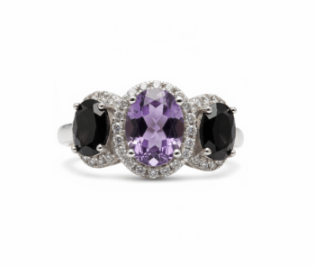 Natural Black Tourmaline & Amethyst Sterling Silver Ring