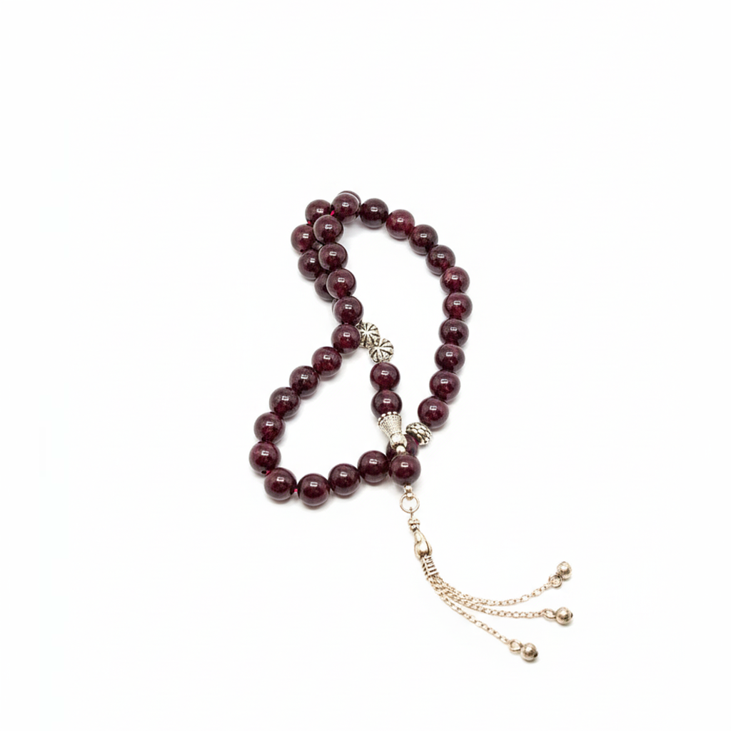 Deep Garnet Elegance – Premium 12mm Gemstone Rosary with 925 Sterling Silver